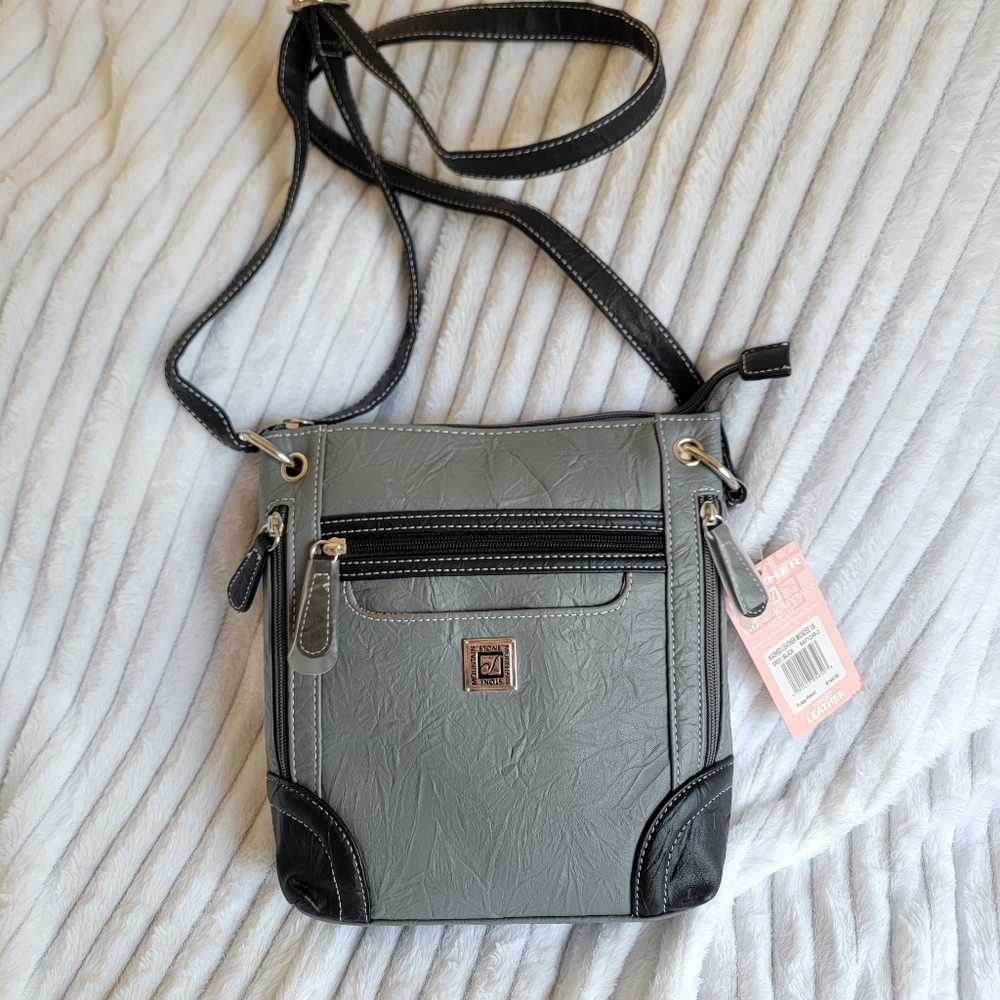 Modern Gray and Black Crossbody Bag with Minimalist Design